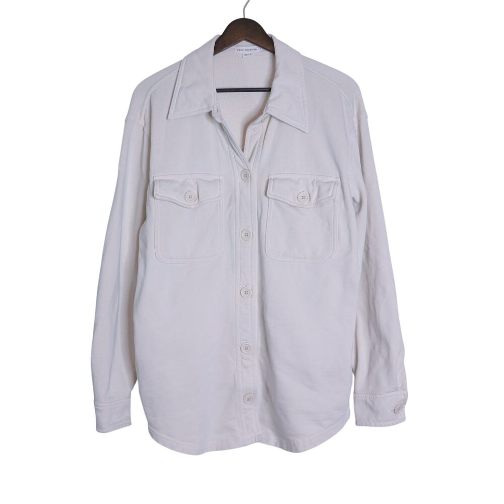 GOOD AMERICAN Oversized French Terry Shacket Off White Long Sleeve Women's XS